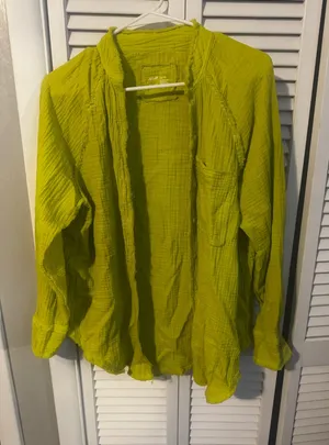 Aerie textured gauze button-down shirt features a relaxed oversized thumbnail 1