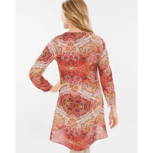 Chico's Size 1 US M 8 Long Paisley Top Long Sleeve Layered Scoop Neck Tie Front thumbnail 2