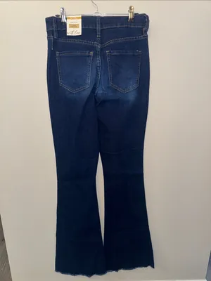 YMI Dark Blue Flare Jeans with Subtle Knee Distress thumbnail 2