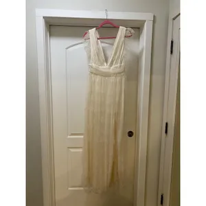 Altar'd State Elina Dress Womens Medium White Glitter Tulle Maxi Formal Gown thumbnail 2
