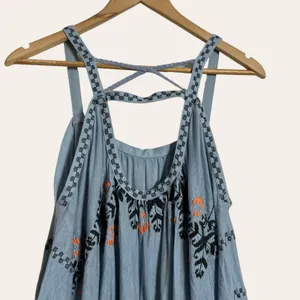 Free People Blue New World Embroidered Bohemian Cold Shoulder Peasant Top Size M thumbnail 8