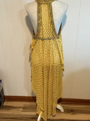 Free People Yellow Crochet Swim Coverup Halter thumbnail 6