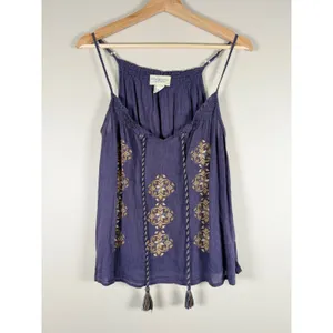 Denim‎ & Supply Ralph Lauren Purple Embroidered Boho Tassel Camisole Top Small thumbnail 2