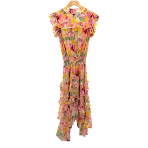 MISA Los Angeles Dakota Dress Hello‎ Yellow Flora Ruffle Chiffon Midi Dress XS thumbnail 5