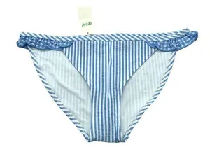 Aerie Swim Bikini Bottom Hipster Brief Seersucker Ruffle Striped Blue White XXS thumbnail 1