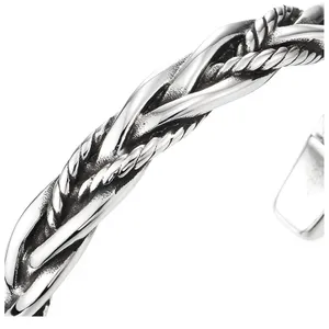 NEW Solid Unisex Braided 925‎ Sterling Silver Cuff Bracelet thumbnail 6