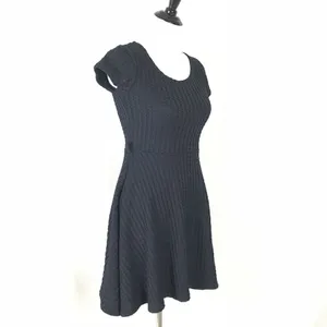 Gracia Cable Knit Textured Skater Mini Dress Fit Flare Black Scoop Neck S thumbnail 6