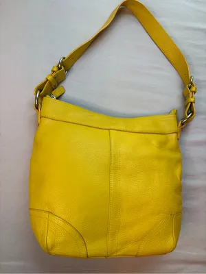Danier Yellow Genuine Pebbled Leather Hobo Shoulder Bag Silver Hardware thumbnail 11