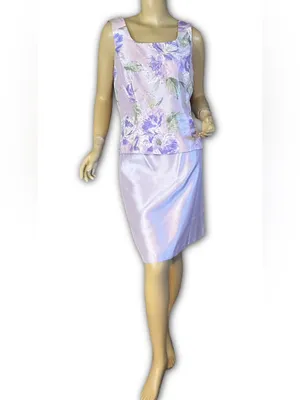 Vintage Y2k Dress Barn Purple Floral Print Satin Sheen Skirt Set (10) thumbnail 2