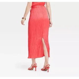 A New Day Women's Textured Crinkle Satin Midi Skirt Coral S NWT thumbnail 2