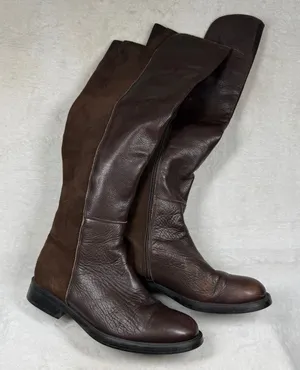 KMB Dark Brown Leather Suede Over The Knee Boots Made in Spain‎ EU 38 US 7.5-8 thumbnail 1