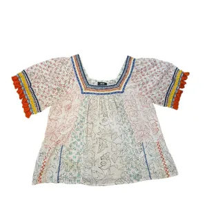Maeve Embroidered‎ Tassel Square Neck Boho Blouse Bohemian Festival Artistic Medium thumbnail 8