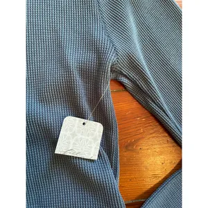 Free People We The Free Thermal Waffle Knit Long Sleeve Top NWT Small Dark Blue thumbnail 7