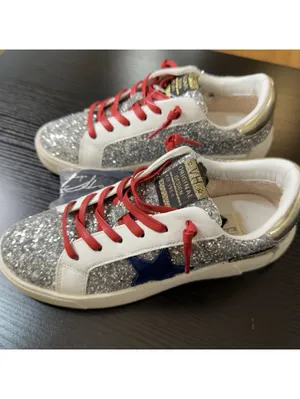 Size 6.5 Women’s Vintage Havana Silver Glitter Gray Star Red Laces Sneakers thumbnail 4