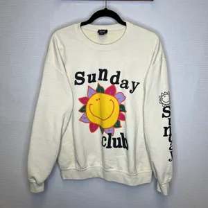 BDG Urban Outfitters Sunday Club Smiley Sun Graphic Sweatshirt Cream Women Small thumbnail 2