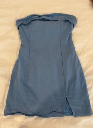 Solai Strapless Blue Linen Dress Size M thumbnail 2