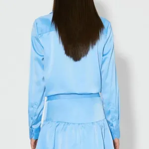 Something New Women's Long Sleeve Button-Up Satin Shirt Blue Size M Western thumbnail 2