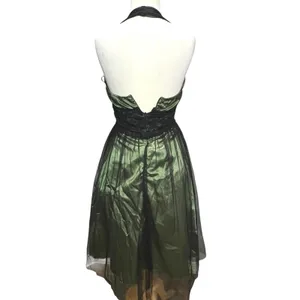 Vintage Y2K Cumbia Dress‎ XS Green Satin Black Mesh Goth Dark Fairy Whimsygoth thumbnail 4