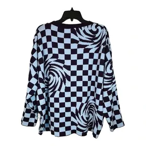 I‎ Saw It First Checkerboard Swirl Sweater Womens Medium Purple Blue Oversized thumbnail 4