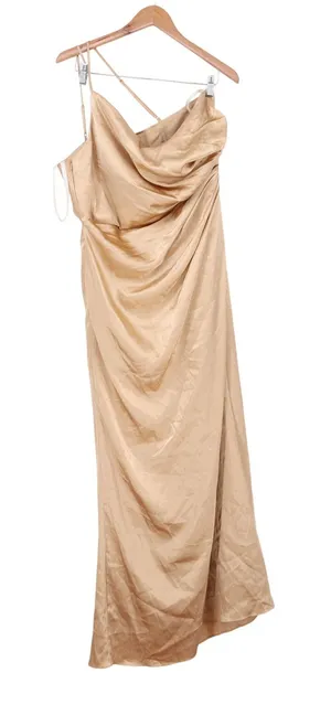 Galina Signature Gown Womens 16 Maxi Cowl Neck Champagne Gold Draped Excellent thumbnail 1