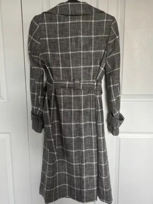 White House Black Market Gray Plaid Belted Trench Coat thumbnail 4