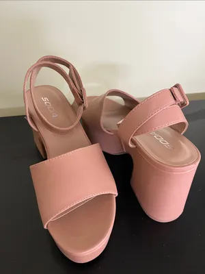 Soda Mylo nude-colored platform sandals featuring a chunky block heel thumbnail 7