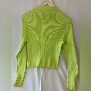 tommy hilfiger sweater XL Lime Green Zip Up Ribbed Top thumbnail 4