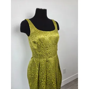 Antonio Melani Lime Green Gold Metallic Dress Midi Cocktail Evening Formal 4 thumbnail 2