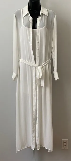 David Lerner Flowy Beachy Relaxed Coastal Clean Sheer Dress Set M White thumbnail 1