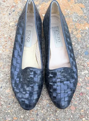 Enzo Angiolini Womens Black Woven Leather Loafer Flats Size 8M Almond Toe‎ thumbnail 1