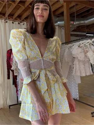 For Love & Lemons Daffodil Robe M NWT Yellow Floral Satin Lace Robe Cottagecore thumbnail 2