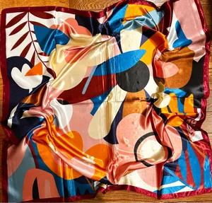 Vintage bold floral statement Large (RETRO MOOD )SQUARE SILKY SCARF 35/35 thumbnail 1