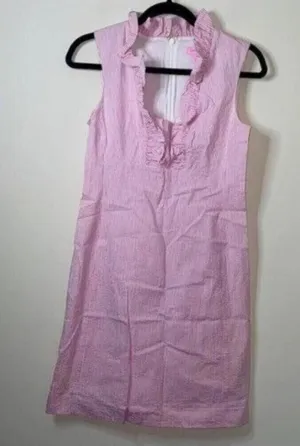 Lilly Pulitzer Pink and White Seersucker Striped Ruffle Collar Dress thumbnail 1