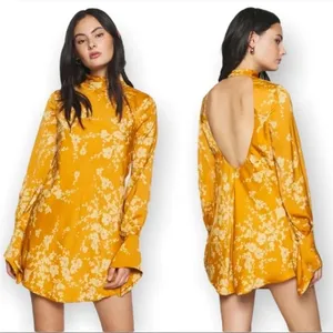 Free People‎ Dress Aries Floral High Neck Open Back Dress Gold Floral XS thumbnail 3