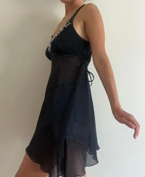 Linea Donatella Black Embellished Y2K Slip Dress Lingerie thumbnail 4