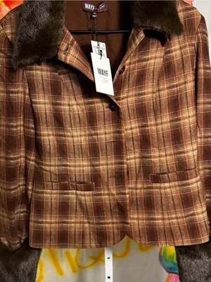 S313. WAYF Brown Plaid Wool-Blend Jacket with Faux Fur Trim thumbnail 1