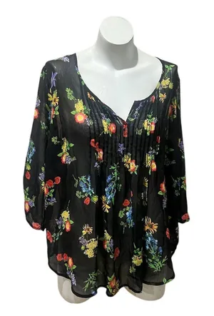 Torrid Women's Floral Chiffon Blouse Size 1 Multicolor Casual thumbnail 1