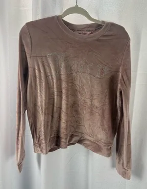 Juicy Couture Pink Velour‎ Top with Rhinestone Logo Size Medium EUC thumbnail 1