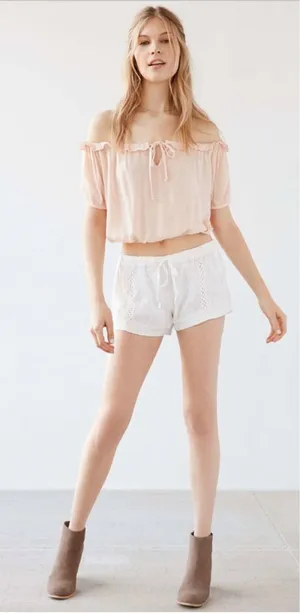 Urban Outfitters White Lace Inset Shorts Boho Medium NEW thumbnail 1