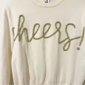 QUEEN OF SPARKLES Cheers Sweater in Ivory Gold Size XS thumbnail 3