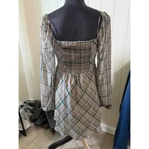 Copper Key Brown Green Plaid Square Neck Smocked Back Mini Dress NWT Size M thumbnail 2
