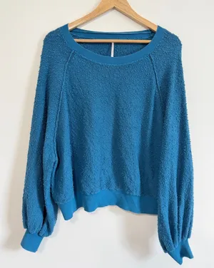 Free People Found My Friend Bouclé Pullover Sweater Size Small Oversized Teal thumbnail 1