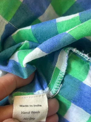 SZ Blockprints Priya Gingham Tiered Blue Green White Dress Size Small thumbnail 11