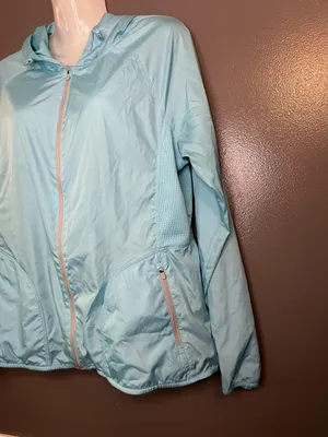 Danskin Now Jacket Womens Medium Blue Fish Hooded Lightweight Windbreaker Mesh thumbnail 3