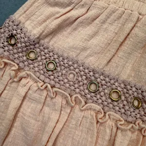 MISA Los Angeles Peach Cotton Rayon Ruffle Mini Dress Grommet‎ Crochet Small thumbnail 11