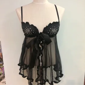 Victoria’s Secret black rhinestone bling babydoll thumbnail 4
