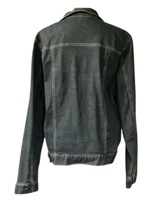George Men's Large Black Acid Wash Denim Jacket Dark Charcoal Trucker Jean Coat L thumbnail 2