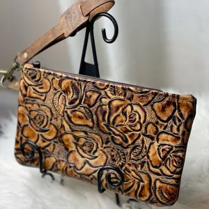 Cowhide Wristlet Clutch Leather Cowhide Zipper Embossed Leather Crossbody bag thumbnail 10