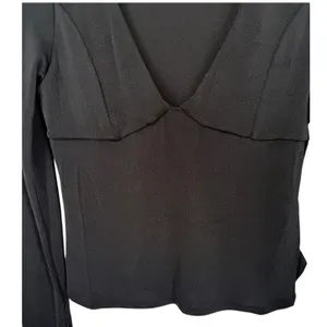 NWT Free People Intimately Black Long Sleeve Deep V-Neck Babydoll Top Size Large thumbnail 6