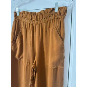ZARA Tobacco Brown Wide Leg Paperbag Waist Cropped Pants High Rise Patch S thumbnail 3